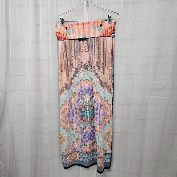 AB Studio Orange Blue Abstract Boho Maxi Skirt Festival Hippie S/M - Picture 7 of 9